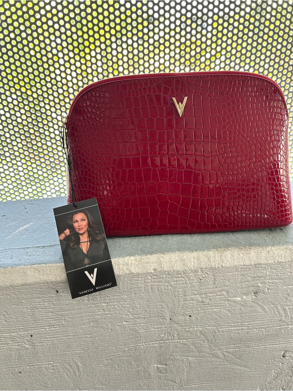 Vanessa Williams Red Croc-Embossed Dome Cosmetic Case